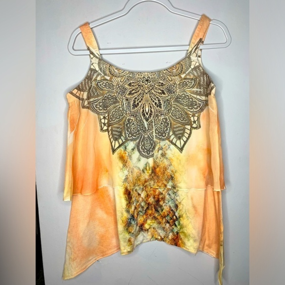 BLEU Y2K Rhinestones Snake Print Paisley Mediterranean Vibes Tank Top Orange